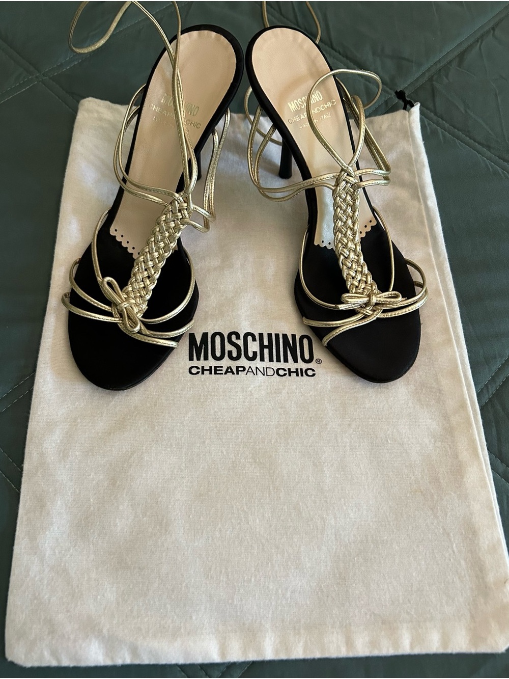 Moschino Black Sandals with Gold Braided Straps